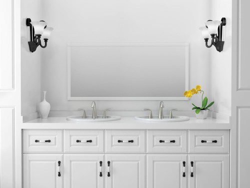 2-Handle Widespread Bathroom Faucet with Red/Blue Indicators and SC Drain in Brushed Nickel