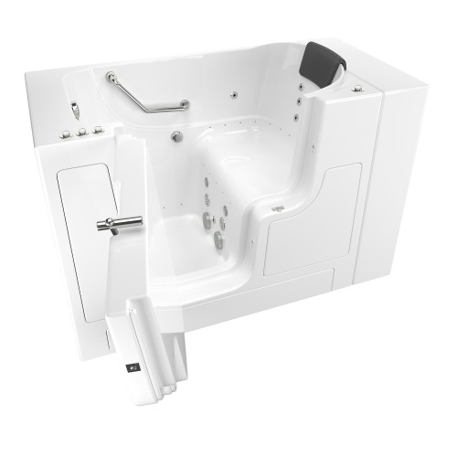 30-in. x 52-in. Outward Opening Door Walk-In Whirlpool Massage and Air Spa Bathtub with Left Door/Drain in White