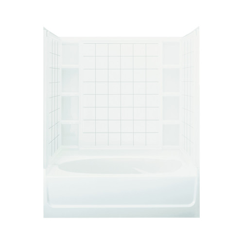 72-in x 36-in x 60.25-in Vikrell Oval in Rectangle Skirted Bathtub with Left-Hand Drain and Wall Surround in White 72-in x 36-in x 60.25-in Vikrell Oval in Rectangle Skirted Bathtub with Left-Hand Drain and Wall Surround in White