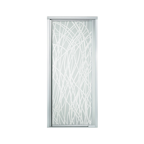 36-in to 42-in Framed Pivot Shower Door in Silver with Tangle Glass Pattern