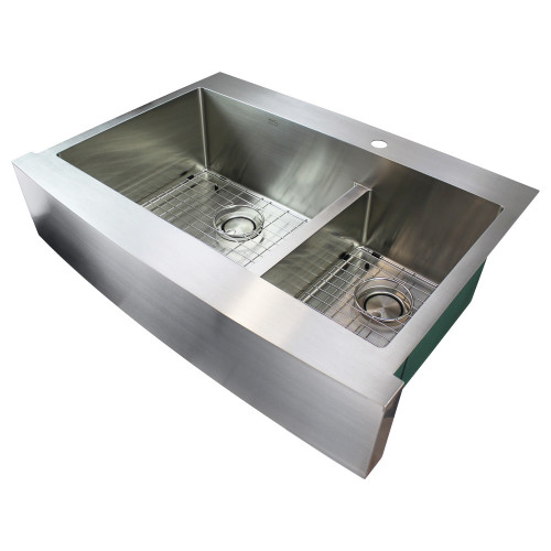 35.75-in x 25.125-in x 10-in 16 Gauge 60/40 Double Bowls, Stainless Steel Kitchen Sink with Low Divide, Micro Edge Dual Mount Installation, with 1 Hole 35.75-in x 25.125-in x 10-in 16 Gauge 60/40 Double Bowls, Stainless Steel Kitchen Sink with Low Divide, Micro Edge Dual Mount Installation, with 1 Hole