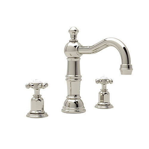 U.3721X-PN-2 Widespread Bathroom Faucet and Metal Cross Handles in Polished Nickel