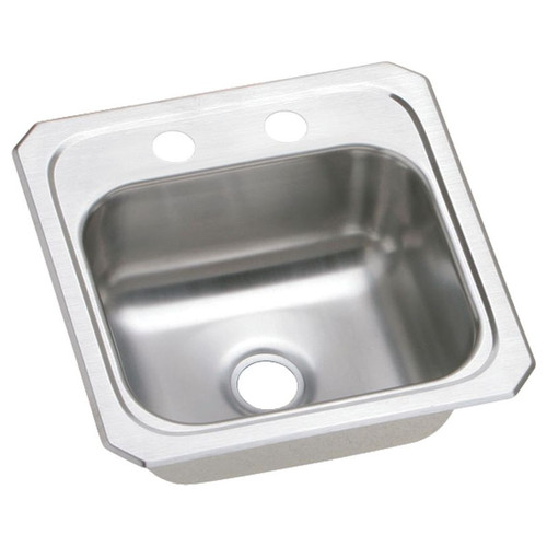 15" x 15" x 6-1/8" 20 Gauge Stainless Steel Single Bowl Drop-in Bar Sink with 2 Faucet Holes in Brushed Satin