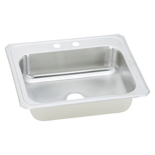 25" x 21-1/4" x 6-7/8" 20 Gauge Stainless Steel Single Bowl Drop-in Kitchen Sink with 2 Faucet Holes in Brushed Satin
