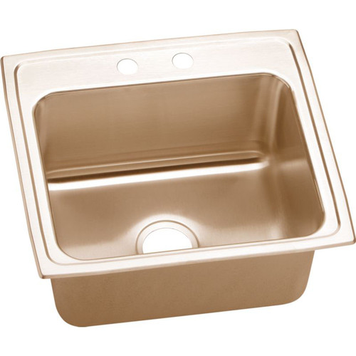 22" x 19-1/2" x 10-1/8" 18 Gauge CuVerro Antimicrobial Copper Single Bowl Drop-in Sink with 2 Faucet Holes in Lustrous Satin