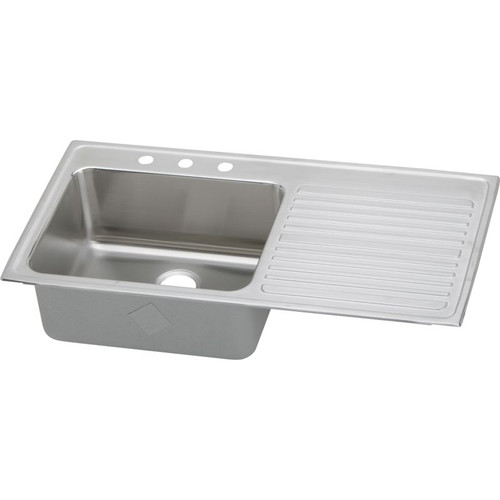 43" x 22" x 10" 18 Gauge Stainless Steel Single Bowl Drop-in Sink with Left Drainboard and 3 Faucet Holes in Lustrous Satin