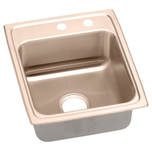 15" x 22" x 4" 18 Gauge CuVerro Antimicrobial Copper Single Bowl Drop-in ADA Sink with Middle Right 2 Faucet Holes in Lustrous Satin