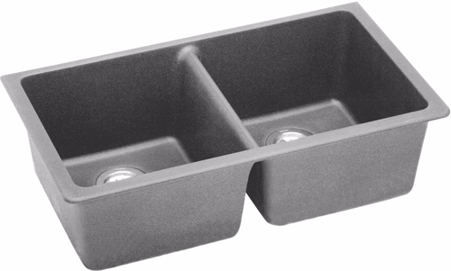 33" x 18-1/2" x 9-1/2" Quartz Equal Double Bowl Undermount Sink in Greystone
