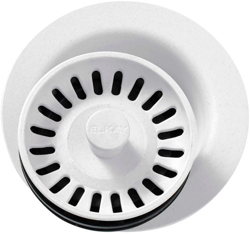 Polymer Disposal Flange with Removable Basket Strainer and Rubber Stopper in White