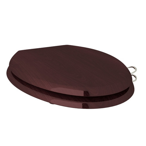 Elongated High Gloss Mahogany Easy Close Toilet Seat with Installed Sanitary Handles in Polished Nickel Elongated High Gloss Mahogany Easy Close Toilet Seat with Installed Sanitary Handles in Polished Nickel