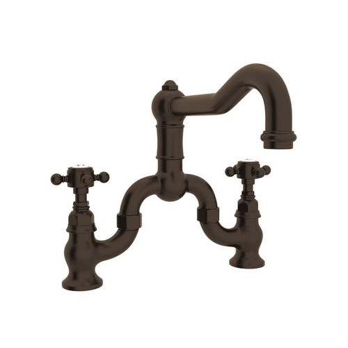 Deck Mount Column Spout Bridge Kitchen Faucet With Cross Handle In Tuscan Brass Deck Mount Column Spout Bridge Kitchen Faucet With Cross Handle In Tuscan Brass