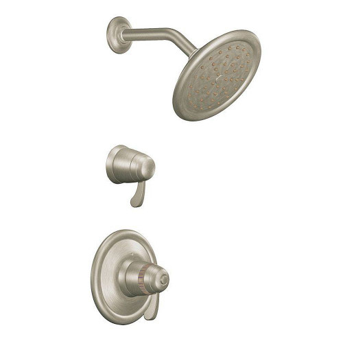 Double Handle Thermostatic Shower Trim with Rain Shower Head in Brushed Nickel