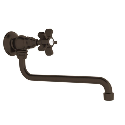 Wall Mount 11-3/4" Reach Pot Filler With Five Spoke Handle In Tuscan Brass