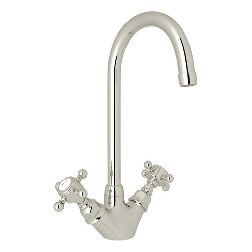 Single Hole C-Spout Bar/Food Prep Faucet With Cross Handles In Polished Nickel
