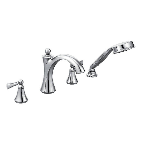 T654 Chrome Two-Handle Roman Tub Faucet Includes Hand Shower