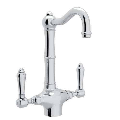 Single Hole Column Spout Bar/ Food Prep Faucet With Metal Lever Handle In Polished Chrome