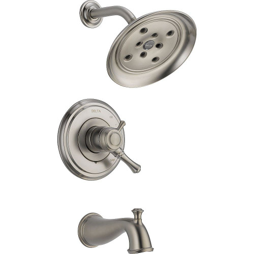 T17497-SS Cassidy Dual Function Pressure Balanced Bath and Shower Trim with H2Okinetic Shower Head and Integrated Volume Control Less Rough-in in Brilliance Stainless