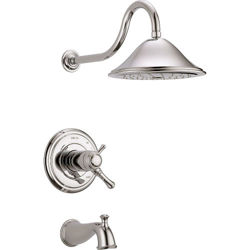 T17T497-PN Cassidy Dual Function Pressure Balanced Thermostatic Bath and Shower Trim with Internal Volumn Control Less Rough-in in Polished Nickel