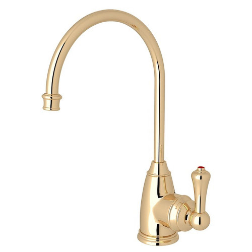 Georgia Era C-Spout Hot Water Faucet With Traditional Metal Lever Handle In English Gold Georgia Era C-Spout Hot Water Faucet With Traditional Metal Lever Handle In English Gold