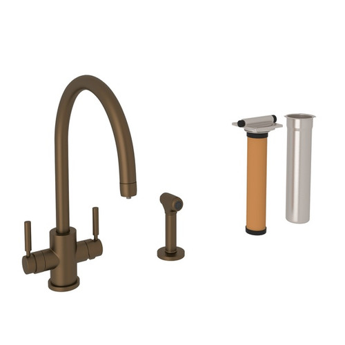 Holborn Filtration 2-Lever Kitchen Faucet With Sidespray And Filter Package In English Bronze