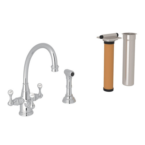 Triple Kitchen Faucet With Side Spray Triflow Filter And Triple Metal Lever Handles In Polished Chrome Triple Kitchen Faucet With Side Spray Triflow Filter And Triple Metal Lever Handles In Polished Chrome