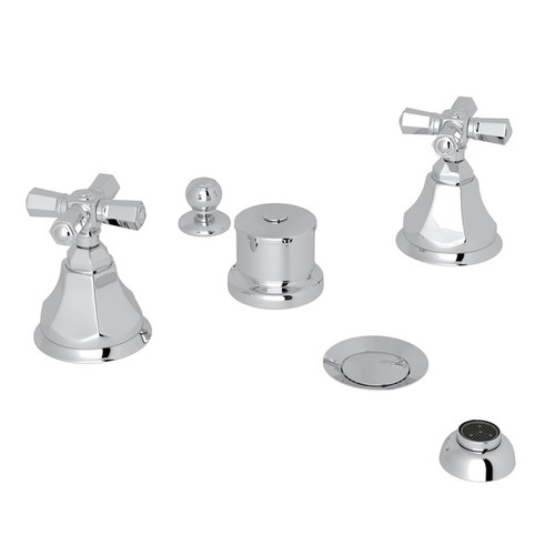 5-Hole Bidet Faucet with Cross Handle in Polished Chrome