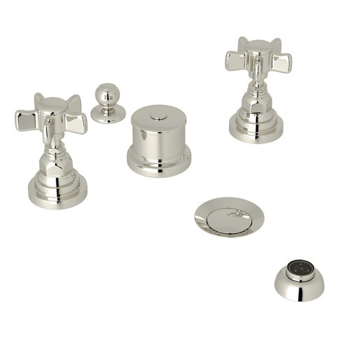 Five Hole Bidet Faucet with Five Spoke Handles in Polished Nickel