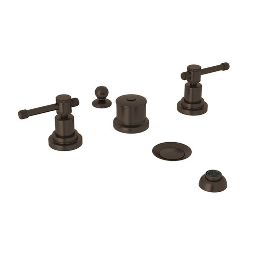 Five Hole Bidet Faucet with Industrial Metal Levers in Tuscan Brass