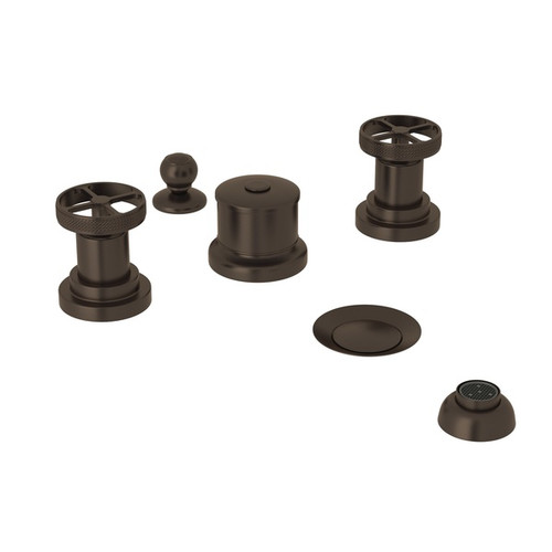 Five Hole Bidet Faucet with Wheel Handles in Tuscan Brass