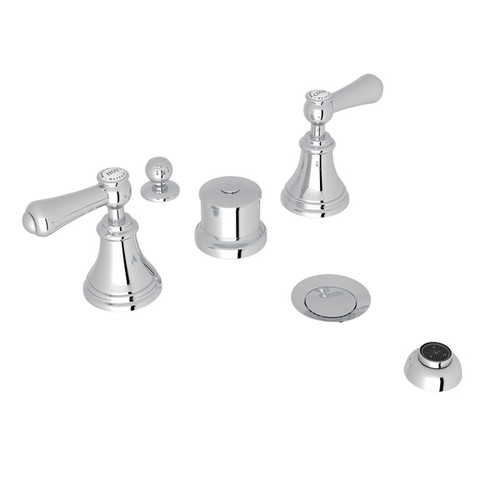 Five Hole Bidet with Porcelain Hot and Cold Indicator Cap Metal Lever Handles in Polished Chrome