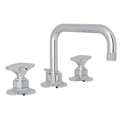 U-Spout Widespread Lavatory Faucet with Metal Dial Handle and 6-11/16" Reach C-Spout Pop-Up Waste in Polished Chrome U-Spout Widespread Lavatory Faucet with Metal Dial Handle and 6-11/16" Reach C-Spout Pop-Up Waste in Polished Chrome