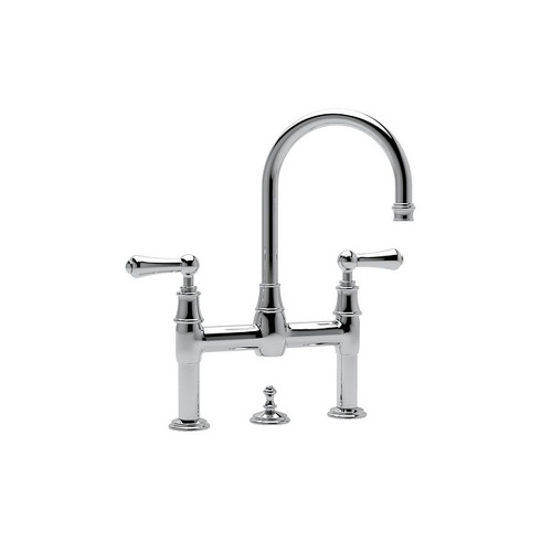 Deck Mount Lavatory Bridge Faucet with Solid Metal Lever in Polished Chrome Deck Mount Lavatory Bridge Faucet with Solid Metal Lever in Polished Chrome