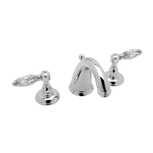 C-Spout Widespread Lavatory Faucet with Crystal Levers Pop-Up and "Le Pietre" Spout in Polished Chrome