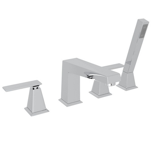 Rohl A1004LVAPC 4-Hole Deck Mount Tub Filler with Metal Lever Handshower in Polished Chrome