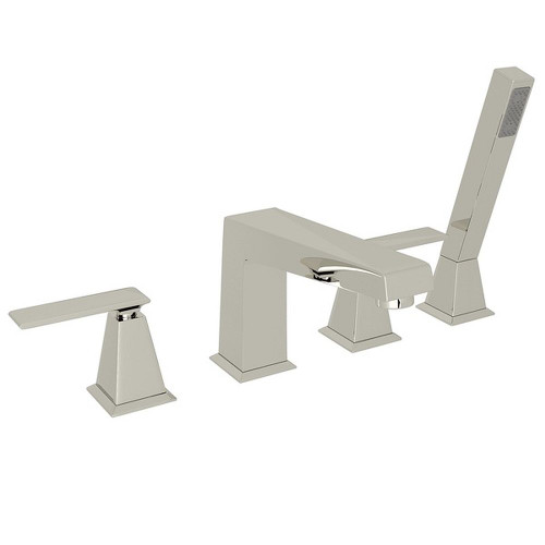 Rohl A1004LVPN 4-Hole Deck Mount Tub Filler with Metal Lever Handshower in Polished Nickel