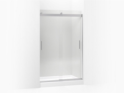 Sliding Shower Door, 74in H X 44-5/8 - 47-5/8in W, With 3/8in Thick Crystal Clear Glass And Blade Handles in Bright Polished Silver Sliding Shower Door, 74in H X 44-5/8 - 47-5/8in W, With 3/8in Thick Crystal Clear Glass And Blade Handles in Bright Polished Silver