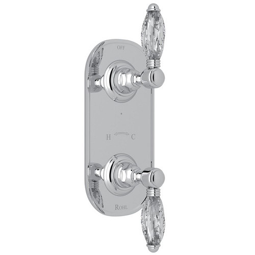 Italian Bath 1/2" Thermostatic/Diverter Control Trim with Crystal Lever in Polished Chrome