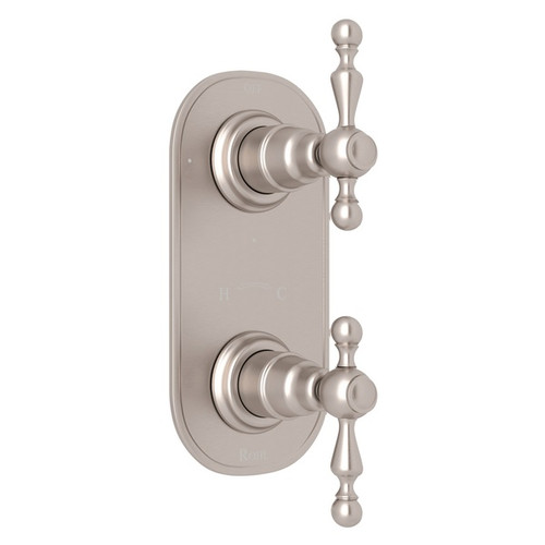 1/2" Thermostatic/Diverter Control Trim with Ornate Metal Lever in Satin Nickel