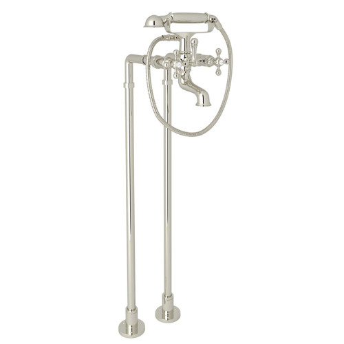 ACKIT7383NX-PN Exposed Floor Mount Tub Filler with Handshower and Floor Pillar Legs or Supply Unions in Polished Nickel
