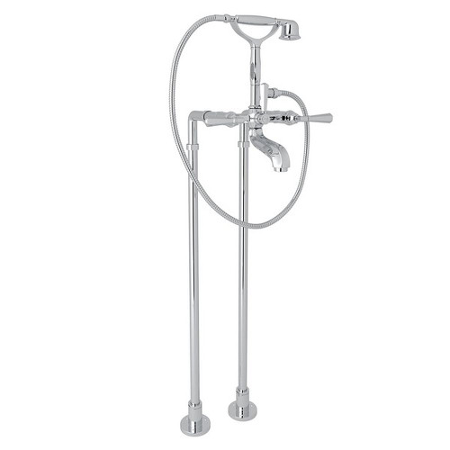 AKIT1901NLMAPC Exposed Floor Mount Tub Filler with Metal Lever Handshower and Floor Pillar Legs or Supply Unions in Polished Chrome