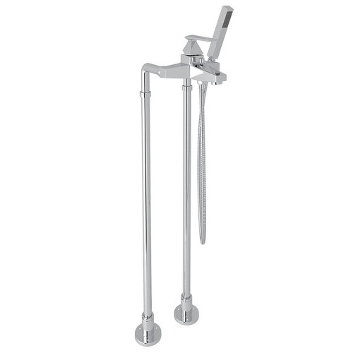 Rohl AKIT3001NLVAPC Exposed Floor Mount Tub Filler with Metal Lever Handshower and Floor Pillar Legs or Supply Unions in Polished Chrome