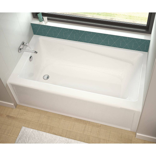 60in x 30in x 17in Rectangular Alcove Acrylic Soaking Bathtub with Right-Hand Drain, in White