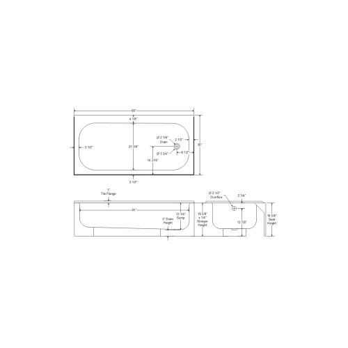 ALOHA AFR (ABOVE FLOOR ROUGH) Raised Outlet Slip-Resistant Bottom Bath with Right Hand Drain, in White ALOHA AFR (ABOVE FLOOR ROUGH) Raised Outlet Slip-Resistant Bottom Bath with Right Hand Drain, in White