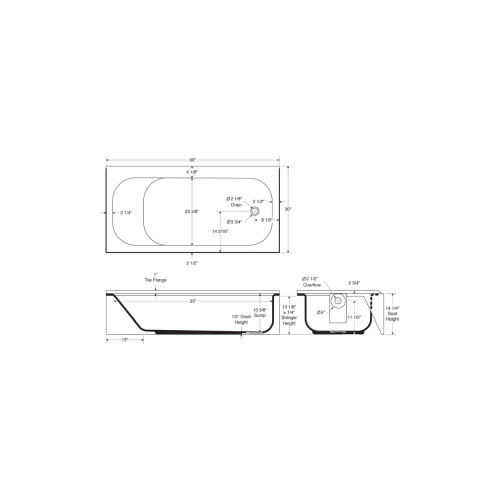 cast Standard Outlet Slip-Resistant Bottom Bath with Right Hand Drain, in White