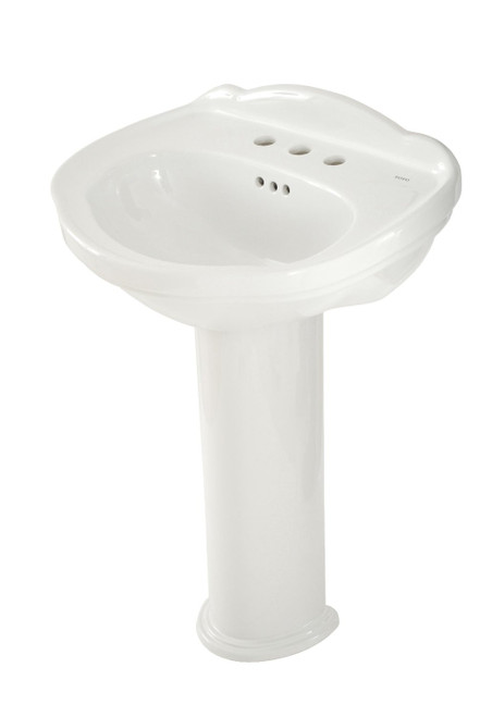 25-in Pedestal Bathroom Sink with 3 Faucet Holes Drilled and Overflow, Pedestal Included in Cotton