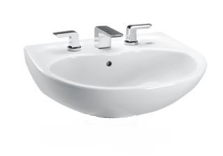 26-in Wall Mounted Bathroom Sink with 3 Faucet Holes Drilled, Overflow and SanaGloss Ceramic Glaze in Cotton