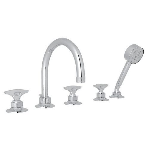 5-Hole Deck Mount Tub Filler with Metal Dial Handle in Polished Chrome