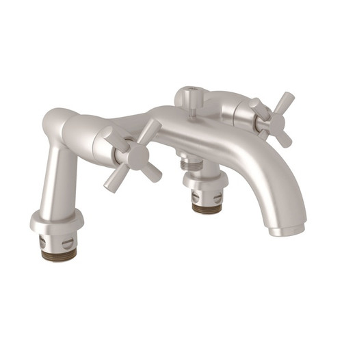 Exposed Tub Mixer with Cross Handle in Satin Nickel