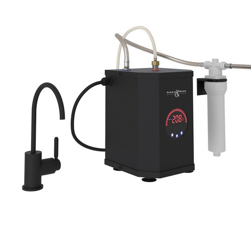 Contemporary C-Spout Hot Water Dispenser Faucet Kit With Tank And Filter In Matte Black Contemporary C-Spout Hot Water Dispenser Faucet Kit With Tank And Filter In Matte Black