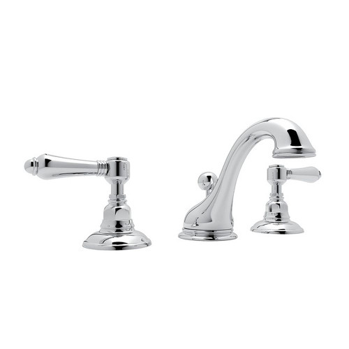 C-Spout Widespread Lavatory Faucet with Metal Lever Pop-Up in Polished Chrome